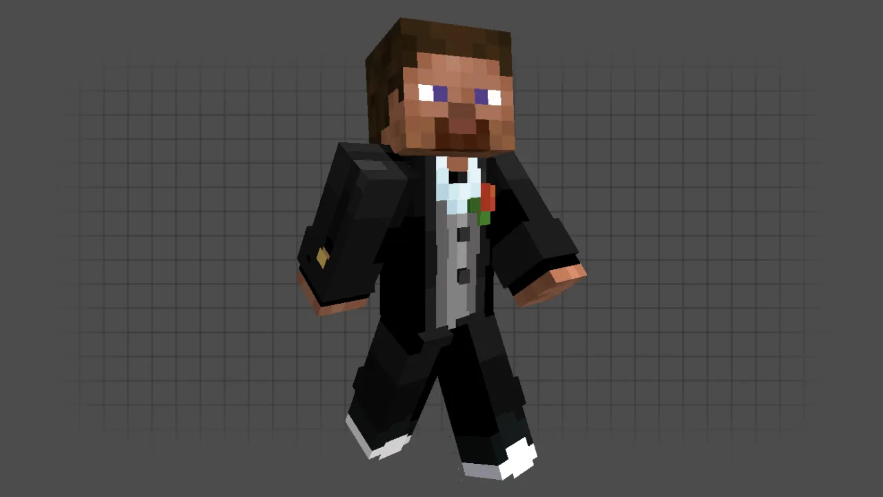 Steve Minecraft skin wearing a fancy black suit and white shirt for a formal look
